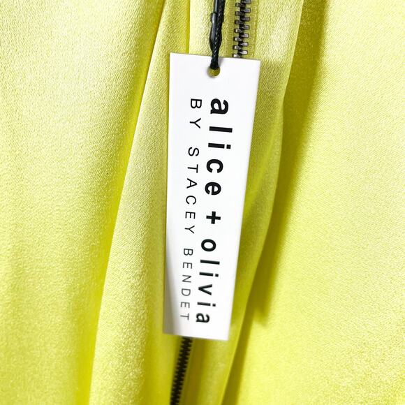 Alice & Olivia Ettley Halter Maxi Dress Yellow Lime Gown Front Slit Sz 8 - Picture 9 of 13